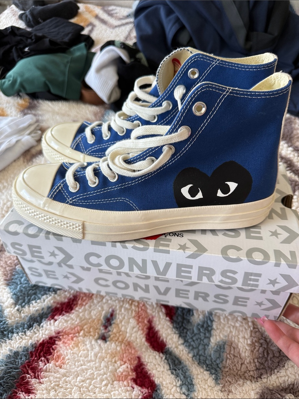 Converse Women’s High-Top Sneakers in Blue with Cream Accents